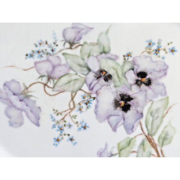Hand Painted Clematis Flower Serving Platter with Gold Accents Artist Signed - Picture 4 of 12